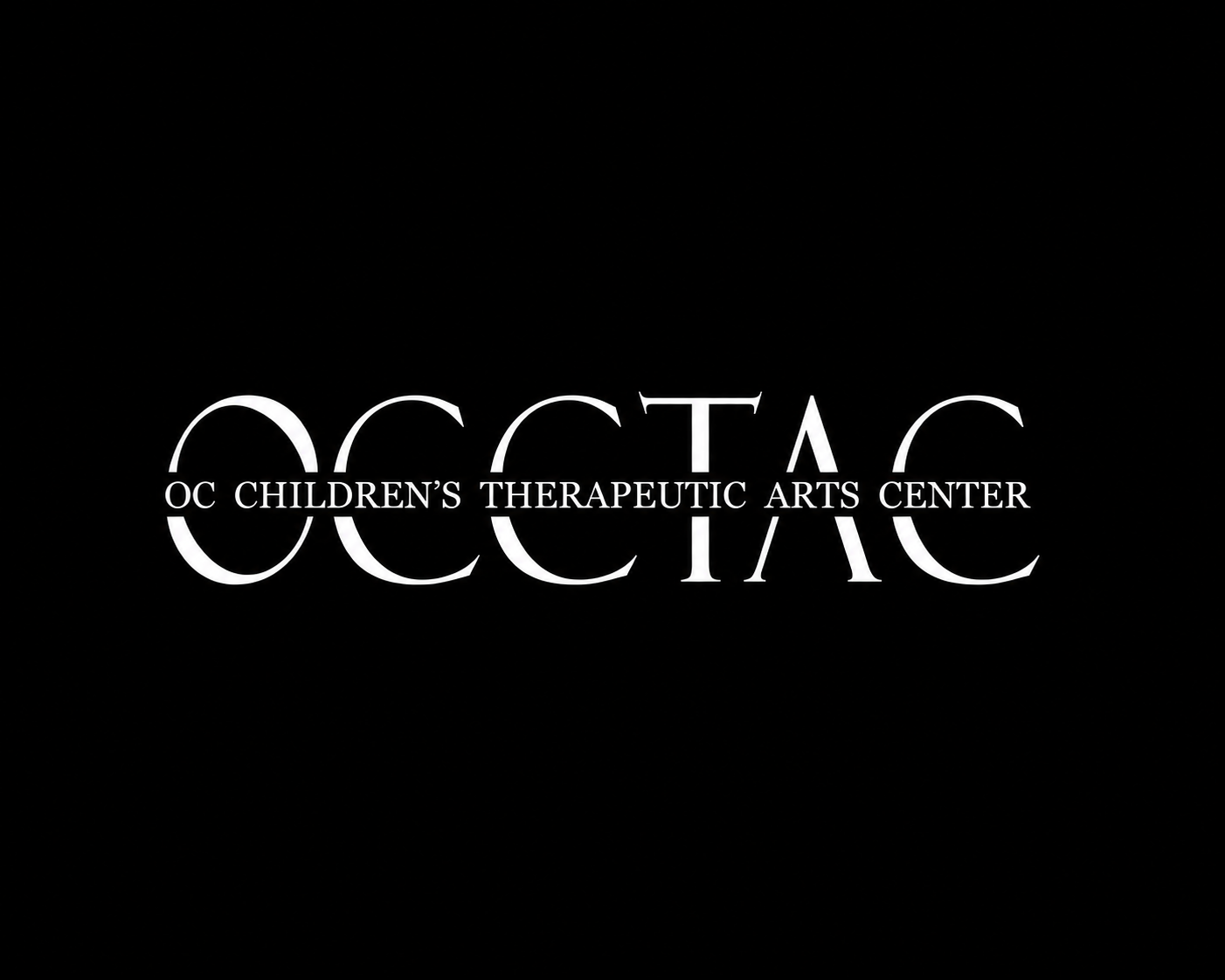 Logo for OC Children's Therapeutic Arts Center in white serif text on a black background