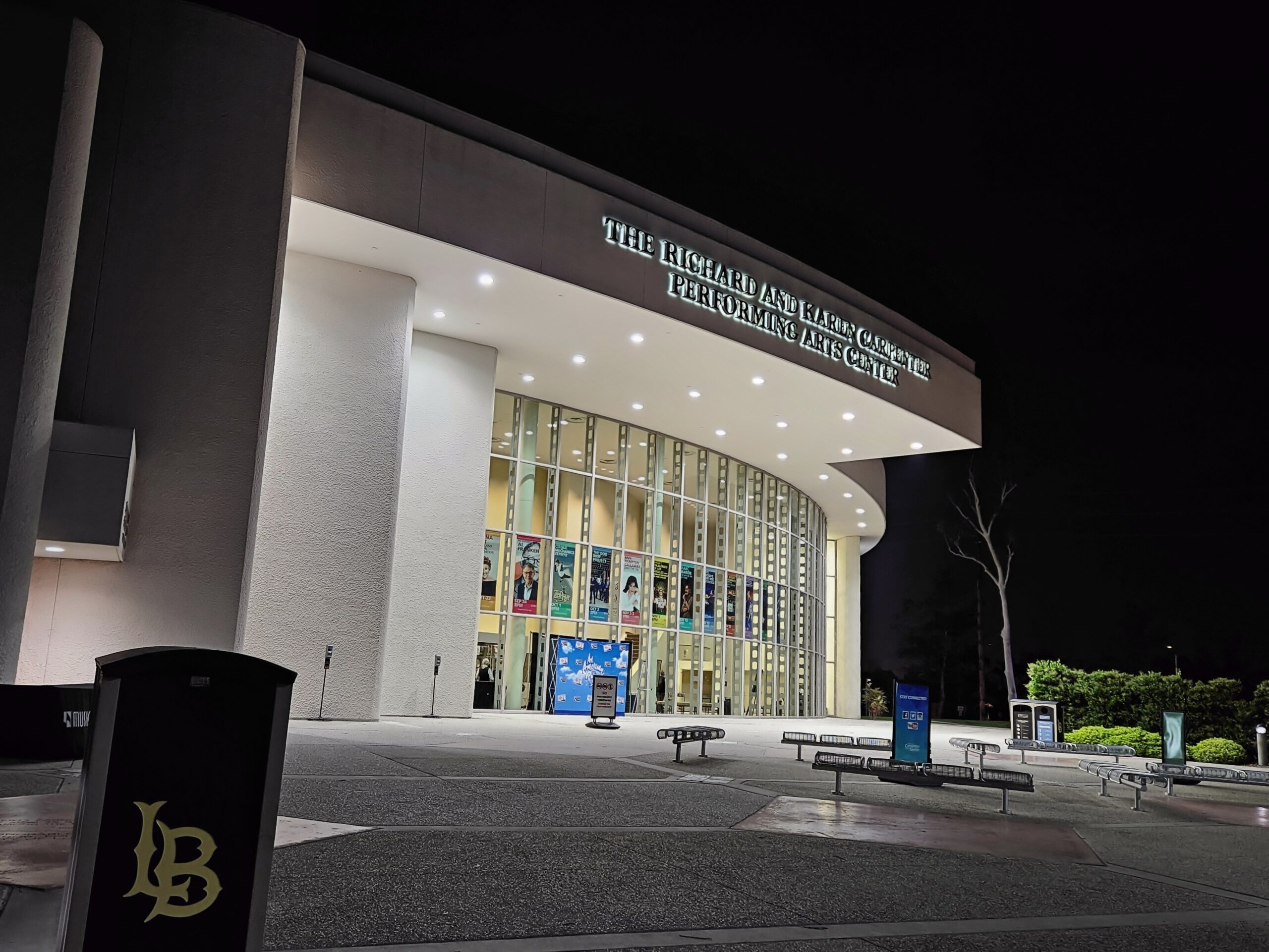 Carpenter Performing Arts Center at Cal State Long Beach at night