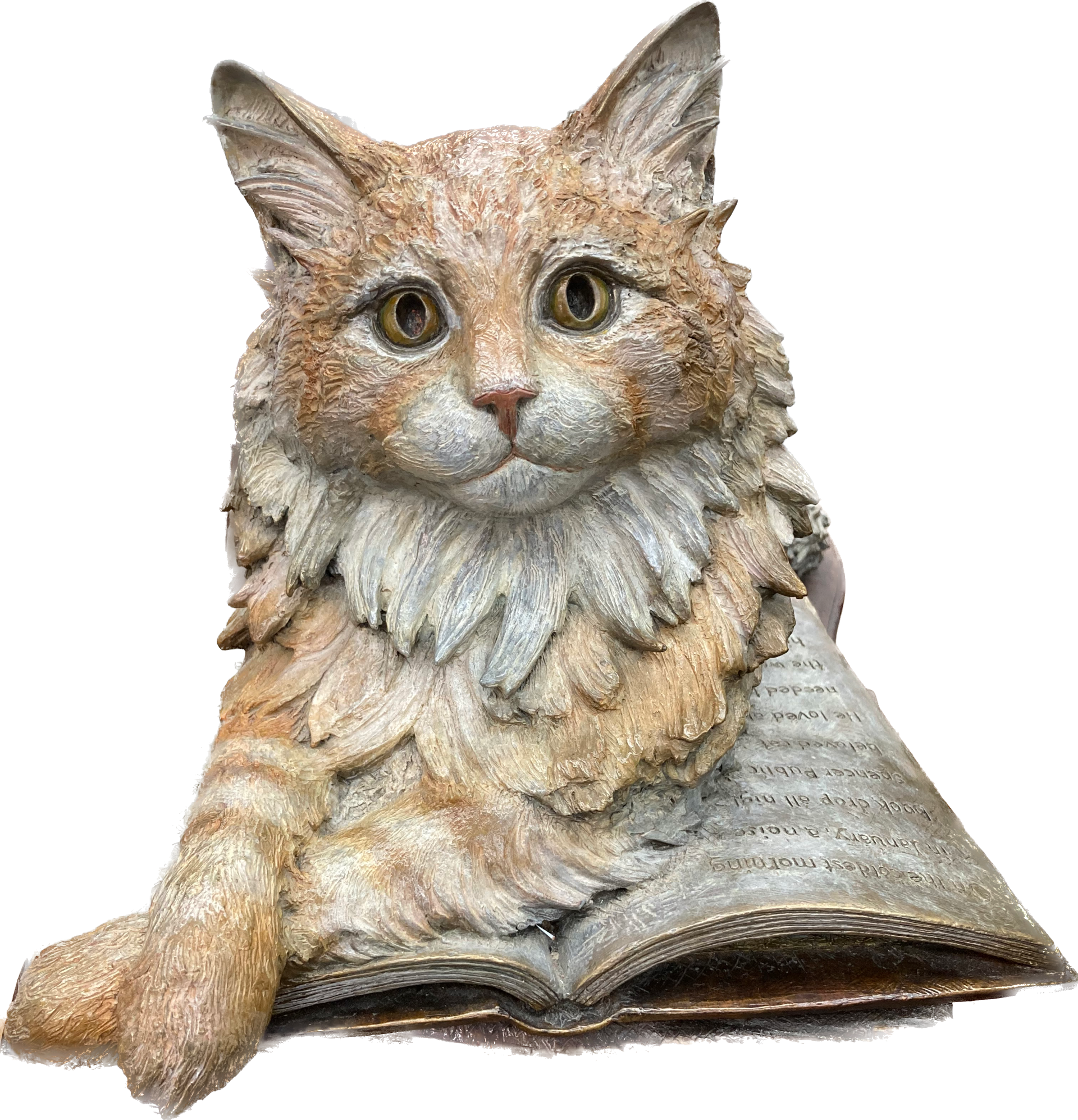 The life-size statue of Dewey Readmore Books, the library cat, at the Spencer Public Library in Iowa