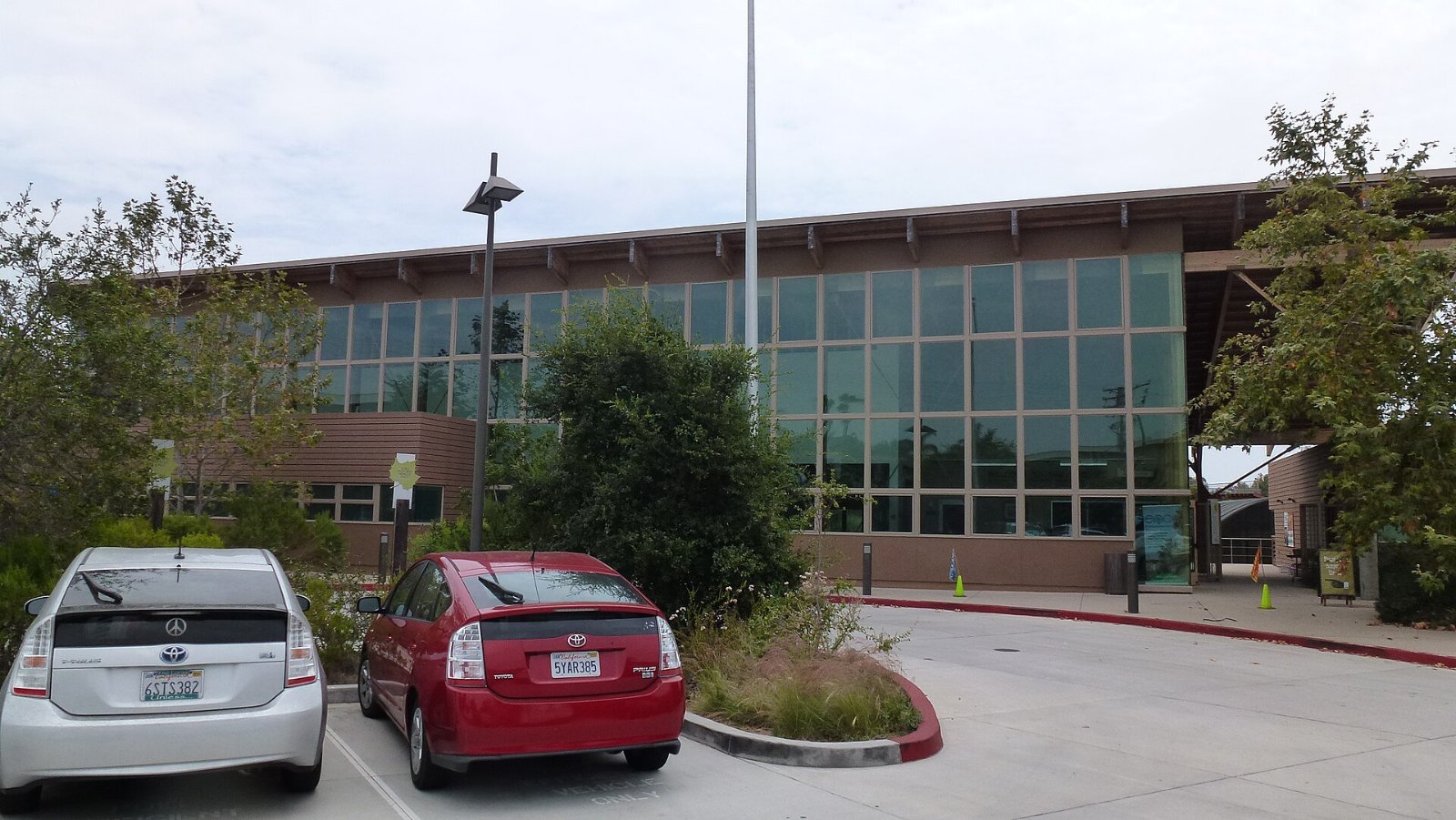 Exterior of the Environmental Nature Center building and parking lot in Newport Beach, California