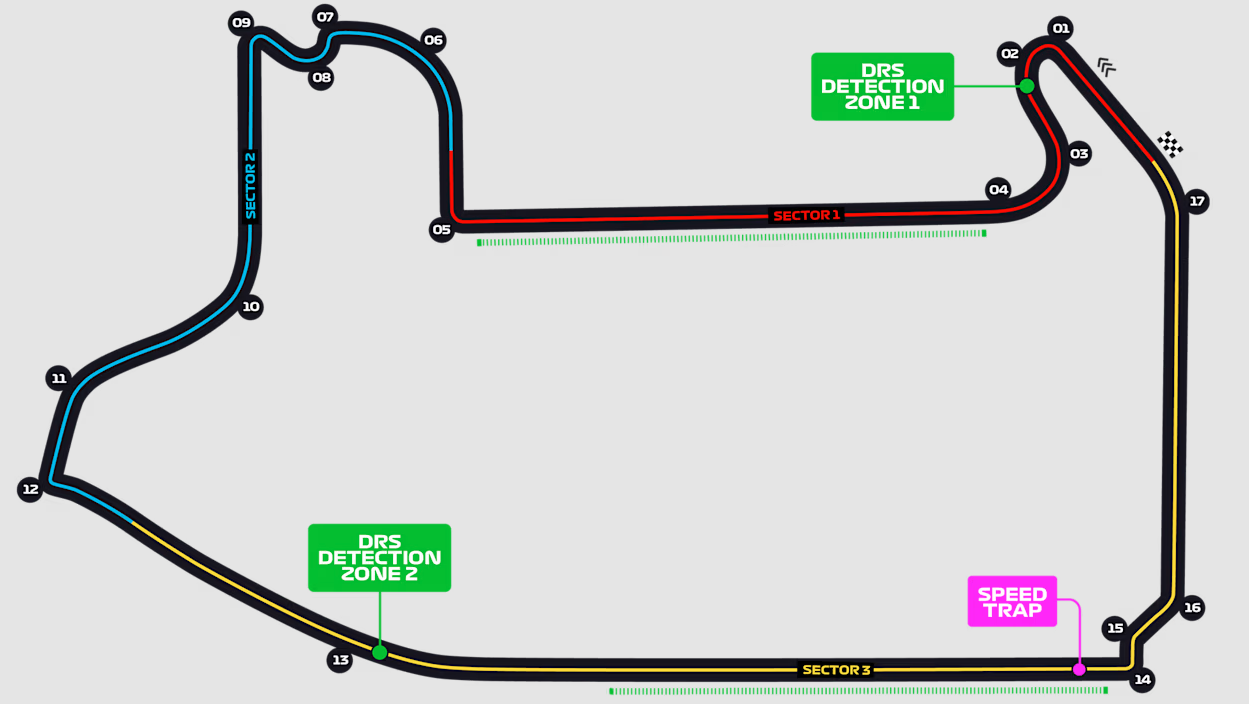 Map of the Las Vegas Strip Circuit used for the Formula 1 Las Vegas Grand Prix.
