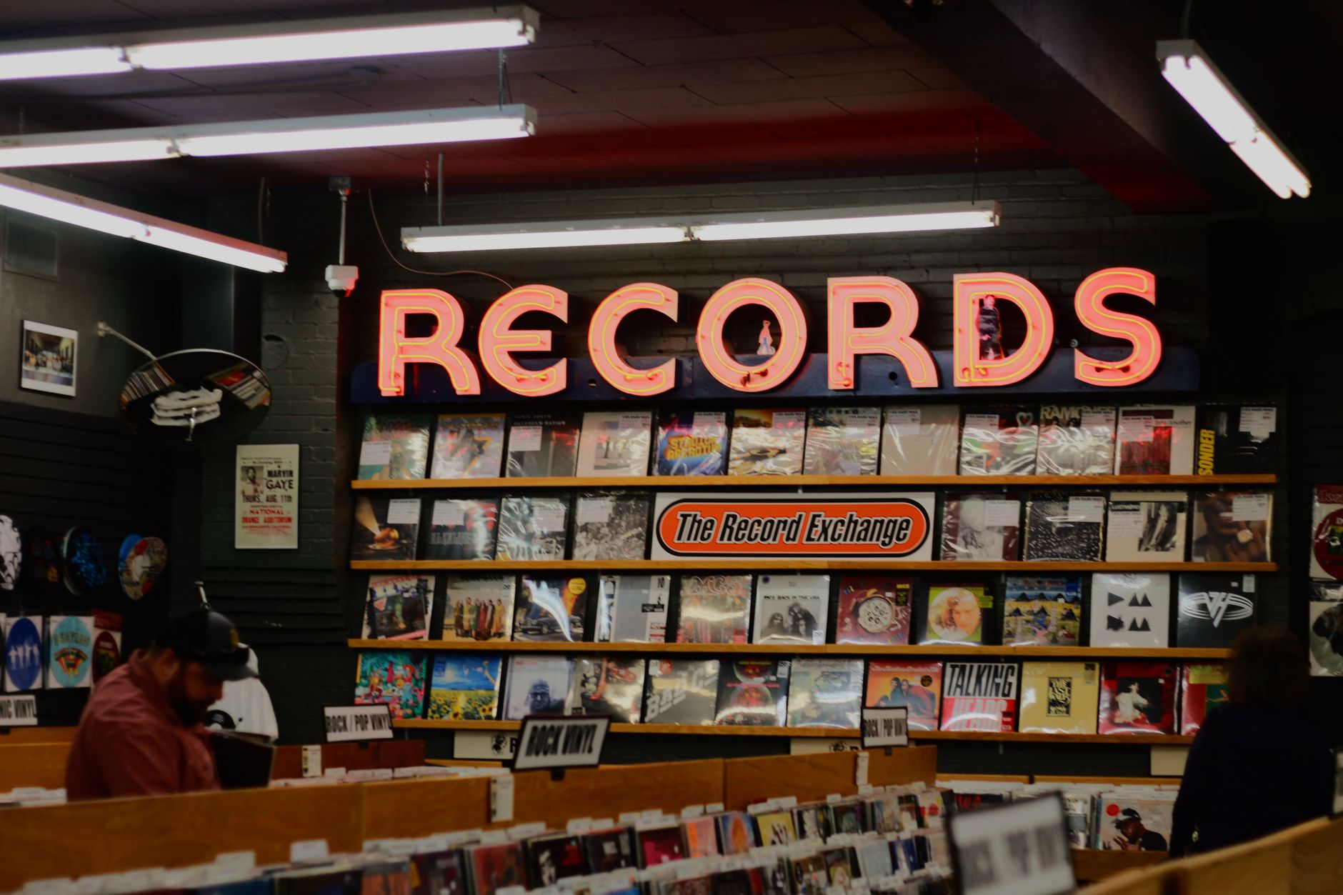 selection of albums in music store