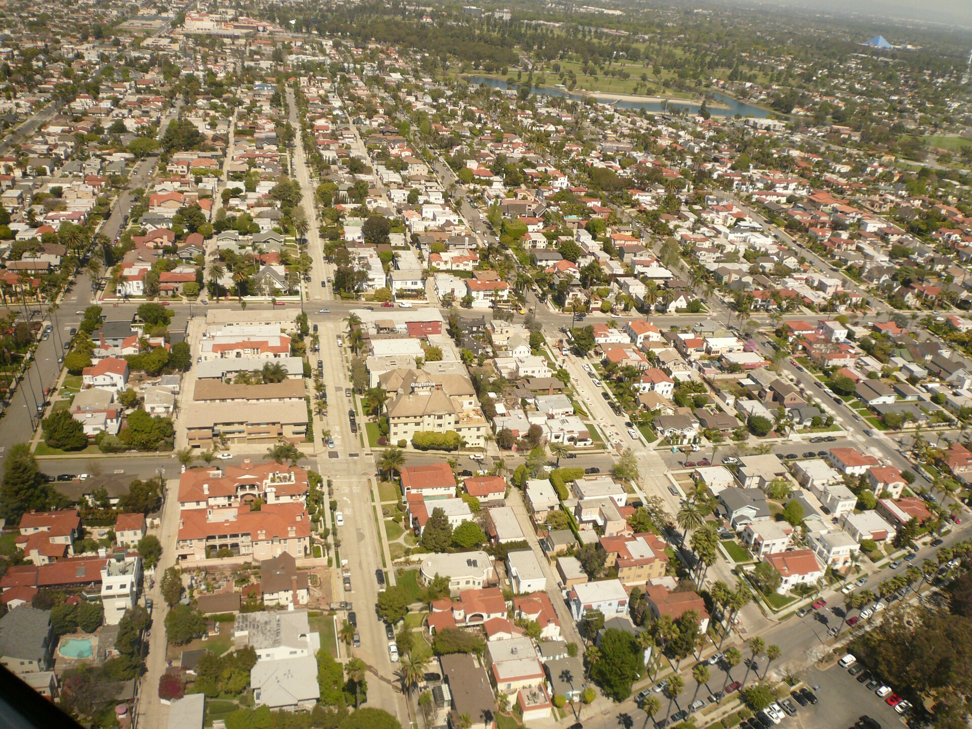 Aerial view of the Belmont Heights neighborhood of Long Beach, looking north