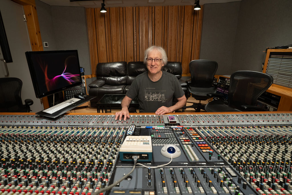 Producer David Amlen at a mixing console at Sound on Sound Studios