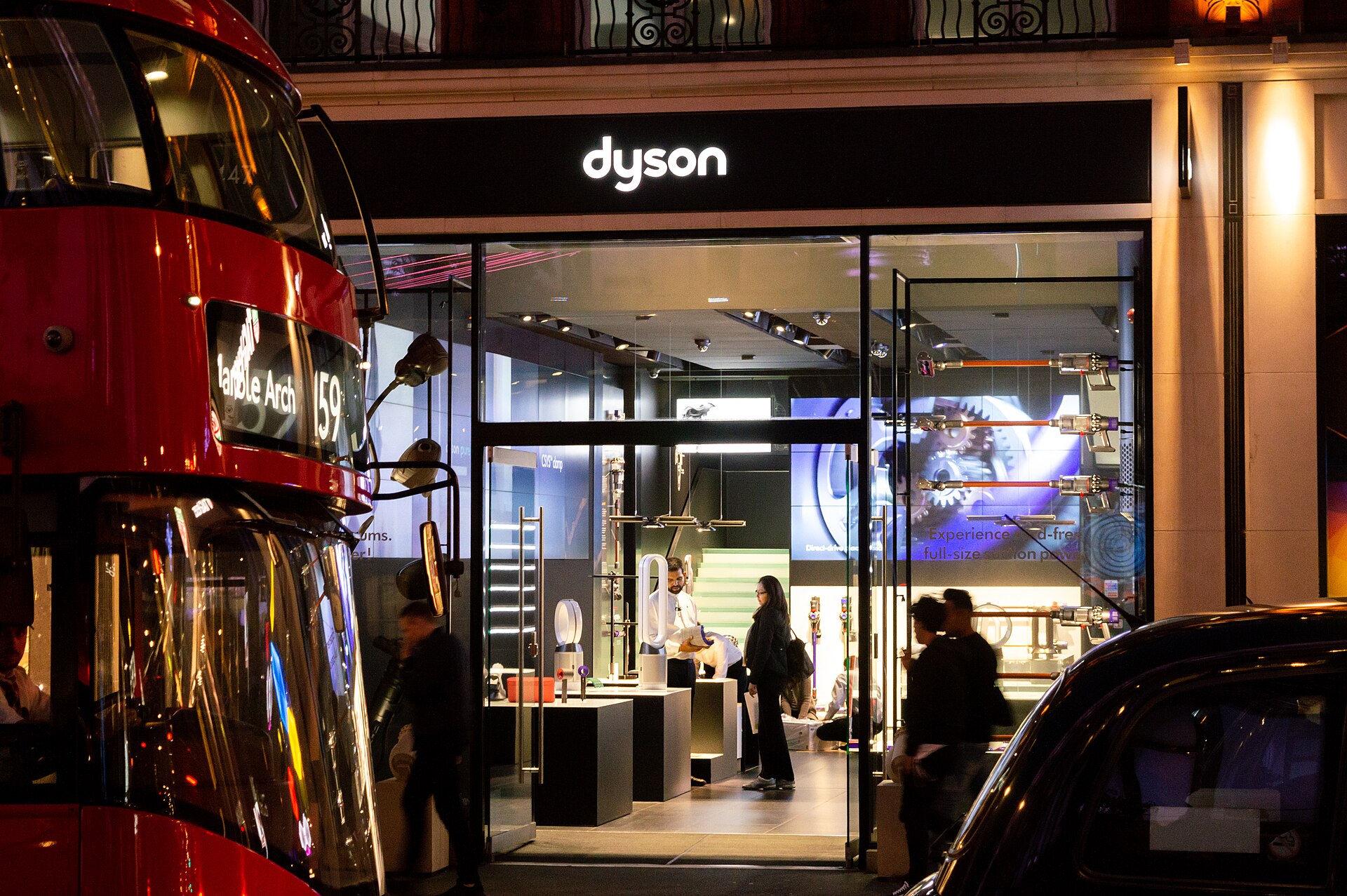 Dyson Demo Store on Oxford Street in London at night