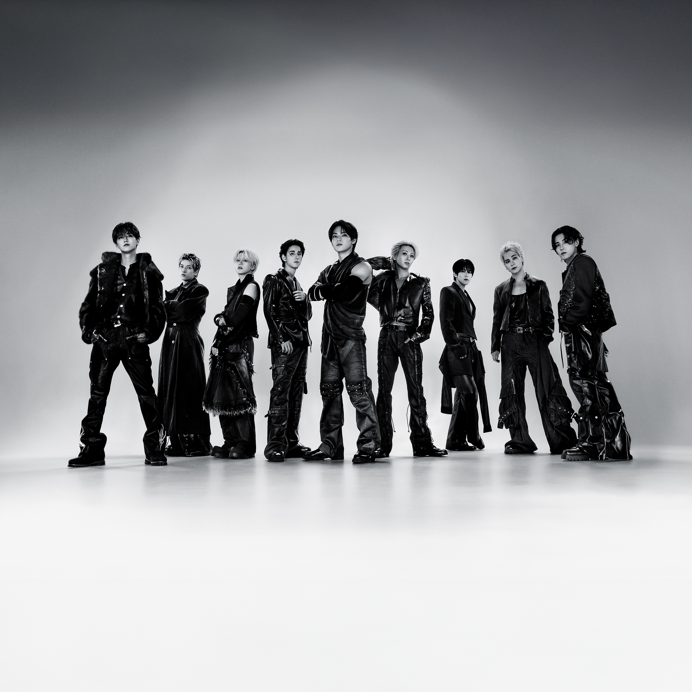 The nine members of JO1 in a group photo for their EP ANIMAL