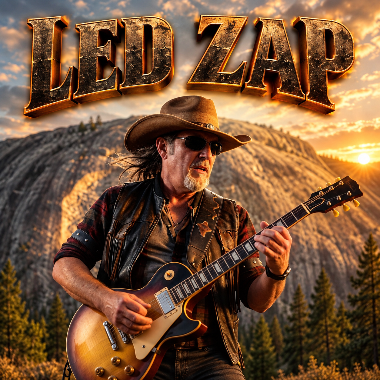 Promotional image for LED ZAP's hard rock album Stone Mountain